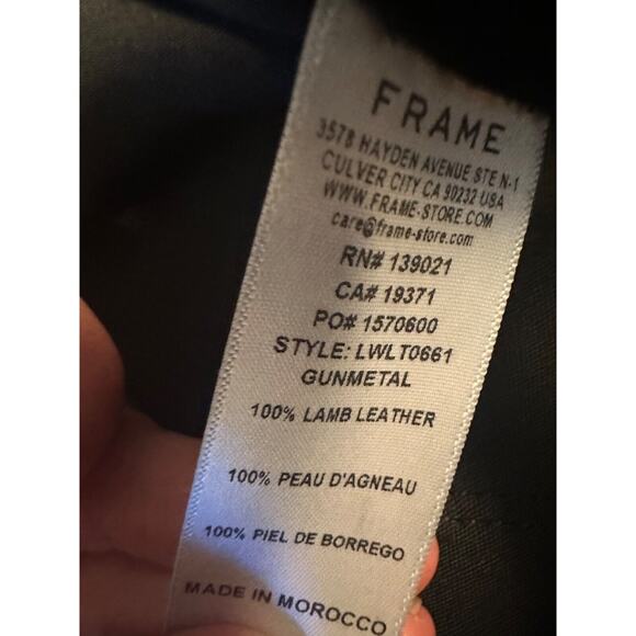 $1,198 FRAME Womens Pant 27 Gunmetal Metallic Lambs Leather Le High Straight A14 - Picture 12 of 14